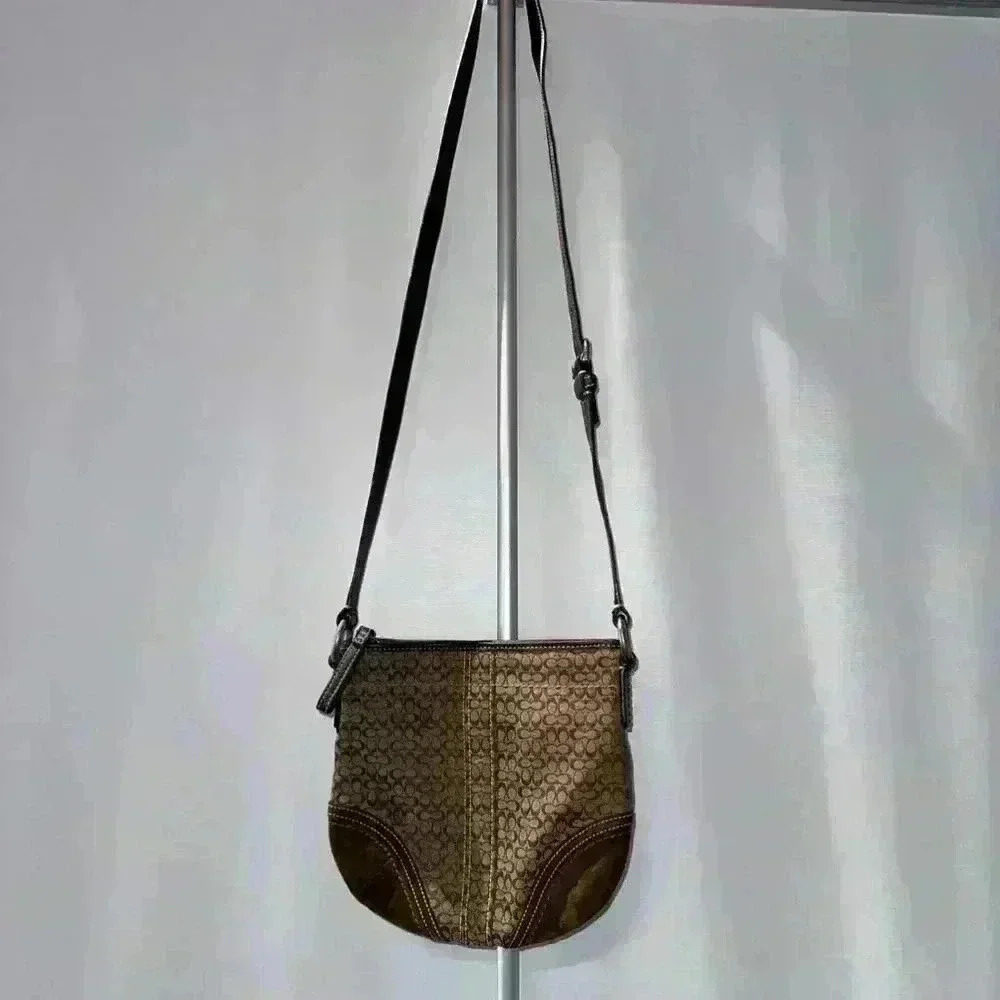 Coach Signature Crossbody Bag Jacquard Fabric & Leather Brown - Picture 4 of 16